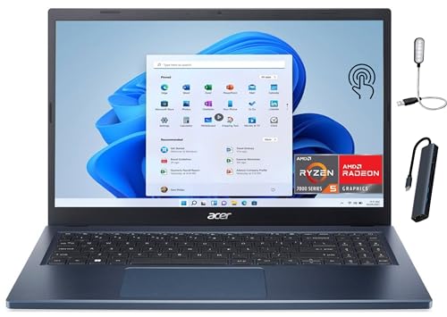 acer Aspire 3 Thin & Light Laptop, 15.6" FHD IPS Touch Display, AMD Ryzen 5 7520U, 8GB LPDDR5, 1TB SSD, Wi-Fi 6, Bluetooth, Windows 11 Home, Steam Blue with Accessories