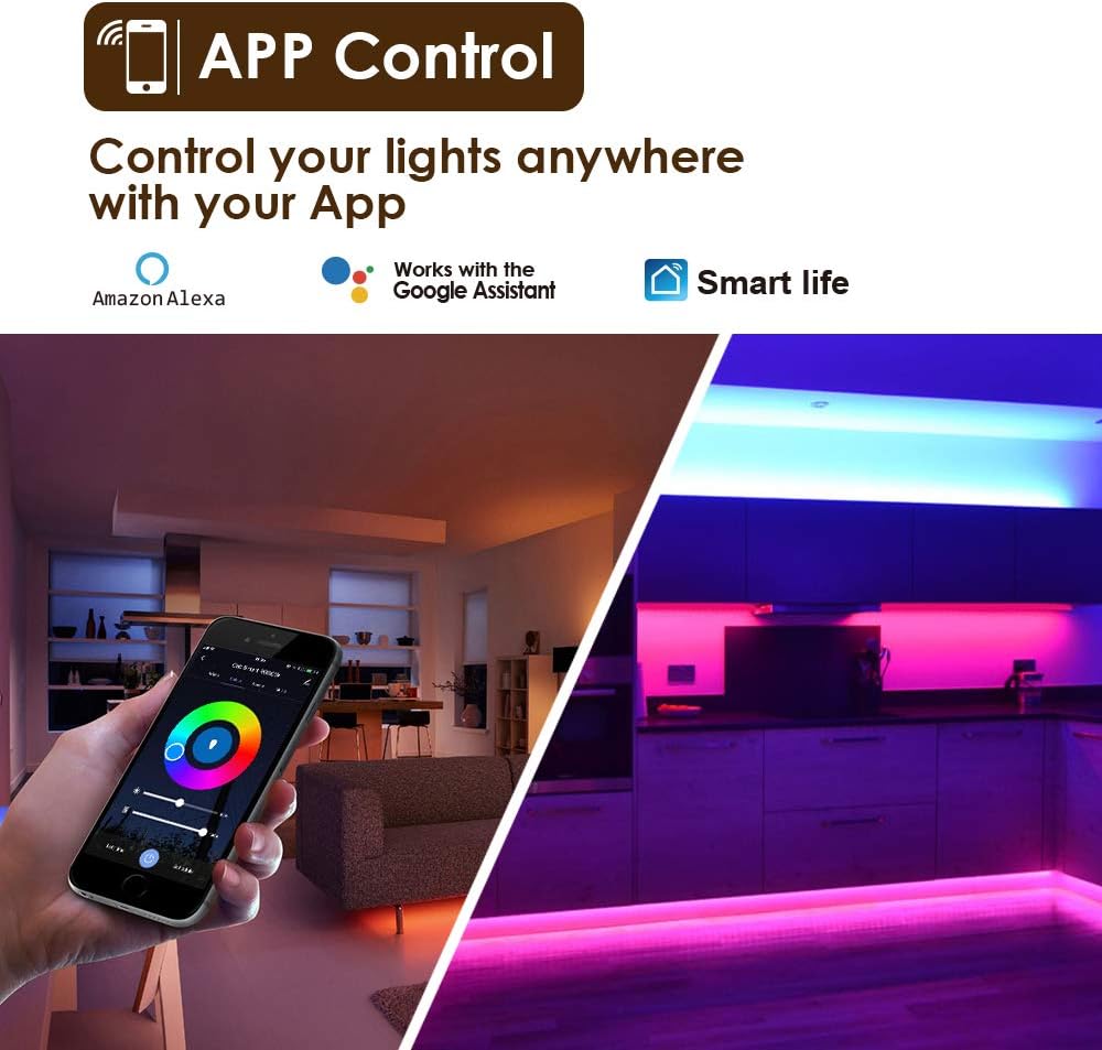 LED Smart Under Cabinet Ligts RGB Multi Color Compatible with Alexa, Google Home Voice Controlled Under Counter Strip Light App Control (6 Lights Bar Kit)