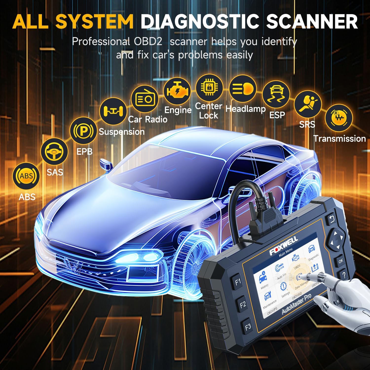 2024 Newest FOXWELL NT624 Elite OBD2 Scanner, ALL System with 8 Resets ABS Bleeding/SAS/Oil/TPS/EPB/BRT/Injector/D-P-F Resets Battery Test Upgrade of NT614 Elite Car Code Reader Scan Tool for All Cars