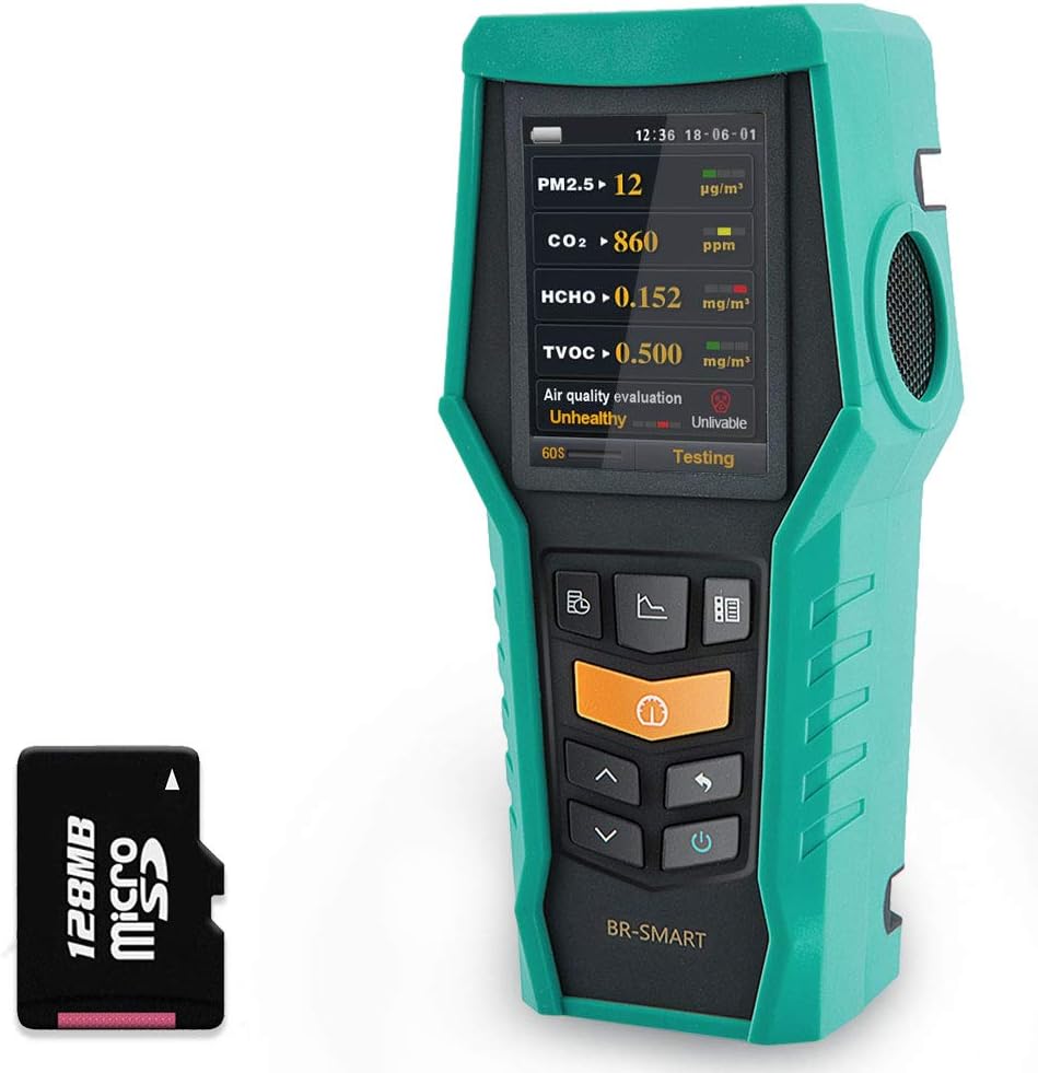 Smart 128s Air Quality Monitor Indoor CO2 PM2.5 TVOC Meter Formaldehyde HCHO Detector VOCs Pollution AQI Tester PM1.0 PM10 Dust Particle Counter Data Logger Home