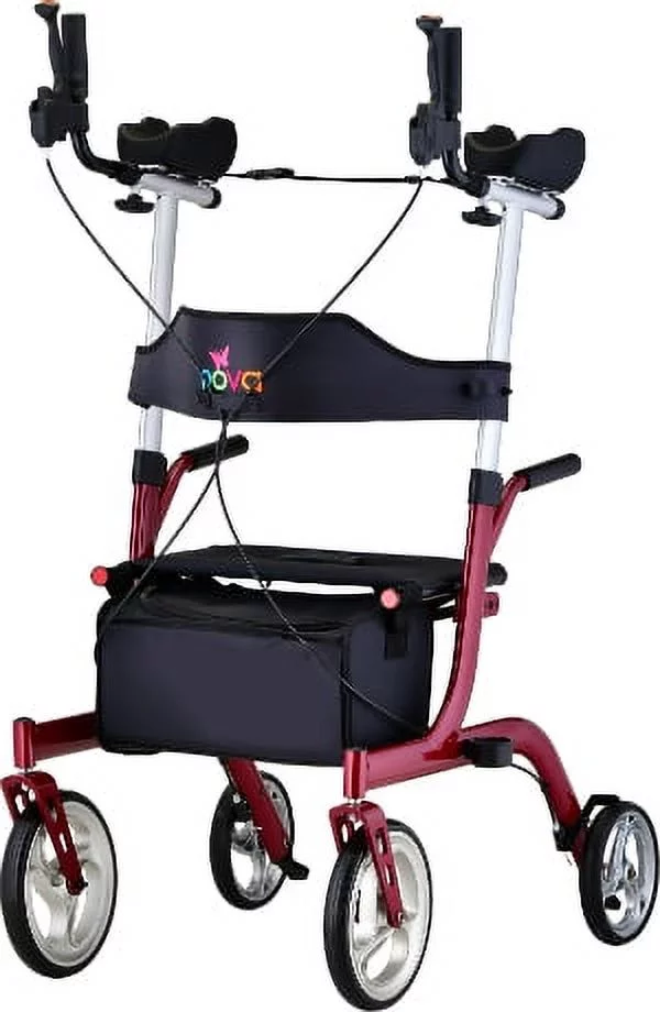 Nova Medical Phoenix Rise UP Rollator - Upright Rolling Walker - Red - Curated Treasures Market