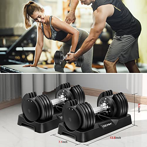 Adjustable Dumbbell Set, 25lb/55lb Free Weight Set Pair Fast Adjust Dumbbell Weight for Exercises,Dumbbells for Men and Women Home Gym Workout Equipment