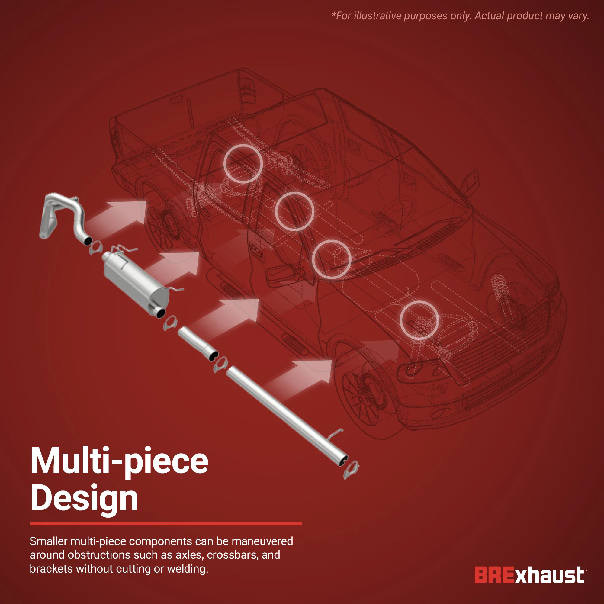 BRExhaust Direct-Fit Replacement Exhaust System 106-0714: For 1999-2007 Chevrolet Silverado 1500, For 1999-2007 GMC Sierra 1500, 119.0" Wheelbase, 133.0" Wheelbase