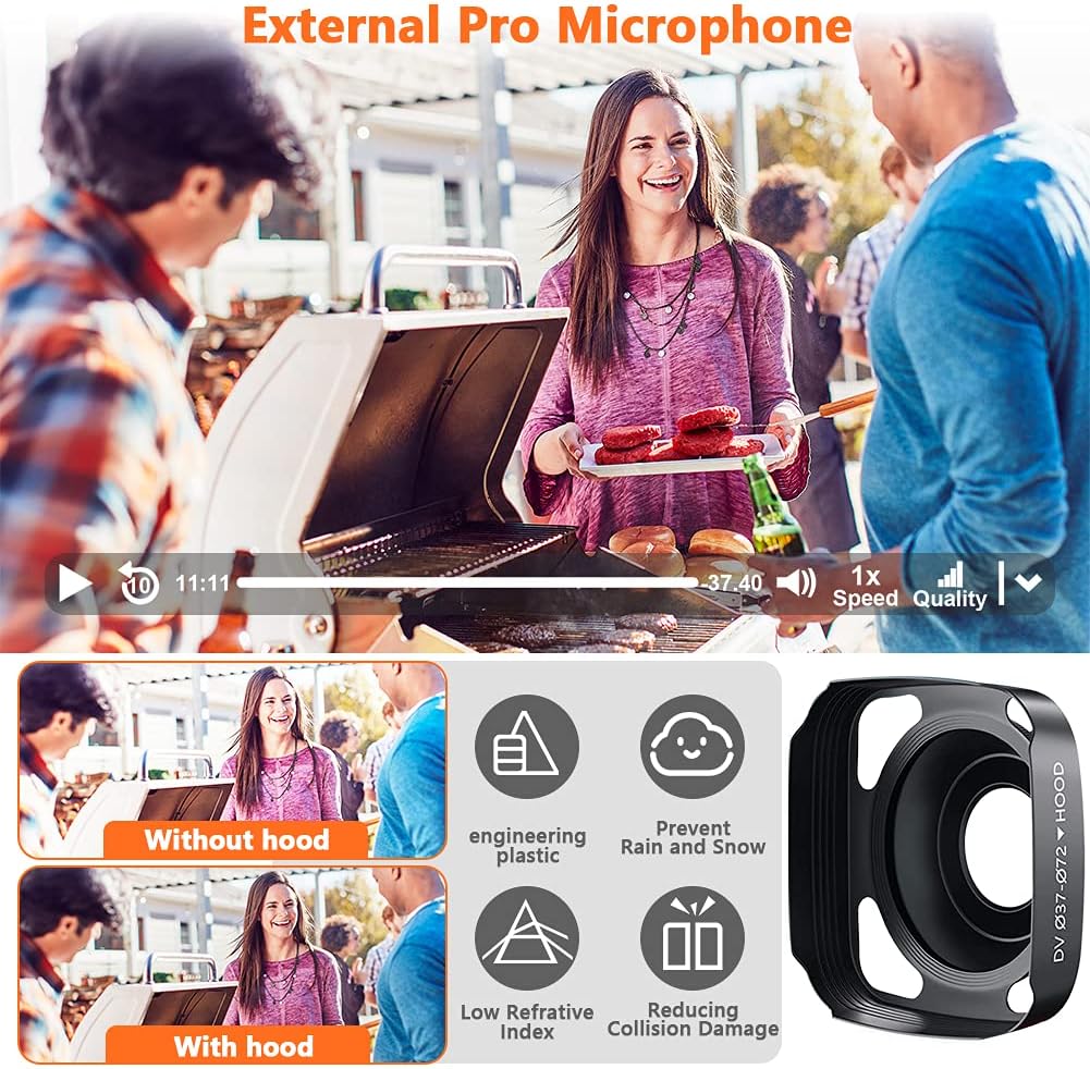 4K Camcorder Video Camera 48MP WiFi Vlogging Camera YouTube Camera with 3.0” Touch Screen IR Night Vision Digital Camera External Microphone