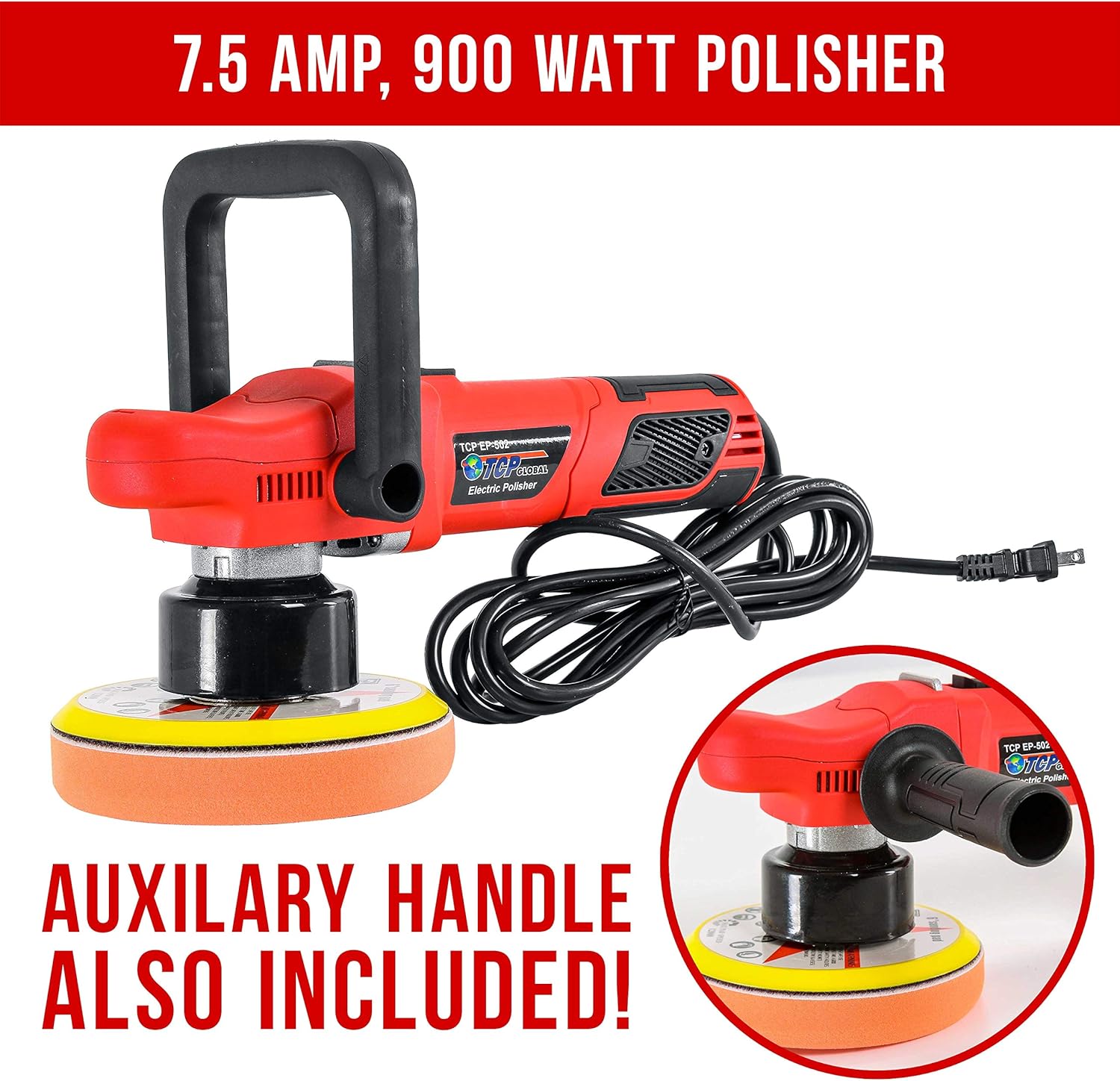 TCP Global Model EP-502-6 Variable Speed Random Orbit Dual-Action Polisher with a 6 Pad Professional Buffing and Polishing Kit - Buff, Polish & Detail Car Auto Paint