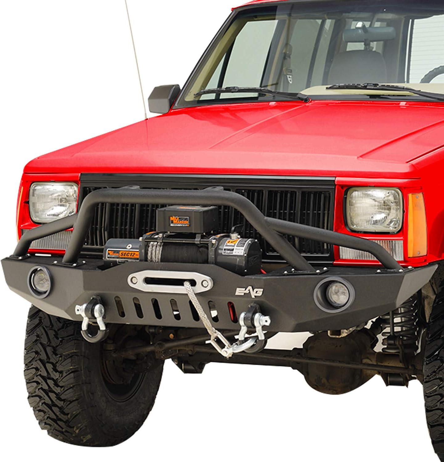 KML Front Bumper with LED Lights and Winch Plate Fit 1984-2001 Cherokee XJ / 1984-2001 Comanche MJ.