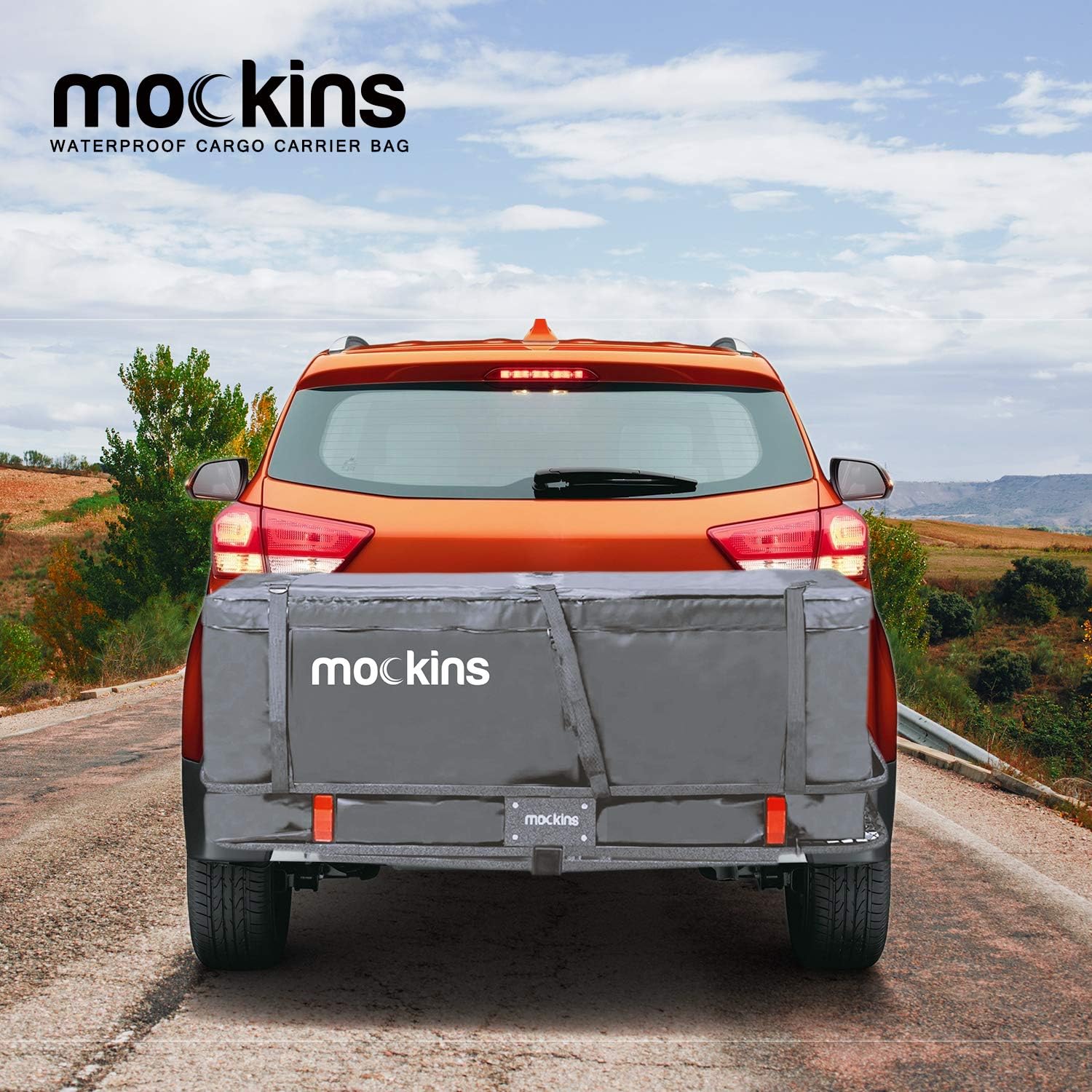 Mockins 15.5 Cu Ft Waterproof Cargo Bag for Hitch Carrier | The 57x24x19 Trailer Hitch Cargo Carrier Bag from Abrasion Resistant Vinyl | Cargo Carrier Hitch Mount Bag with Straps | Hitch Storage Bag