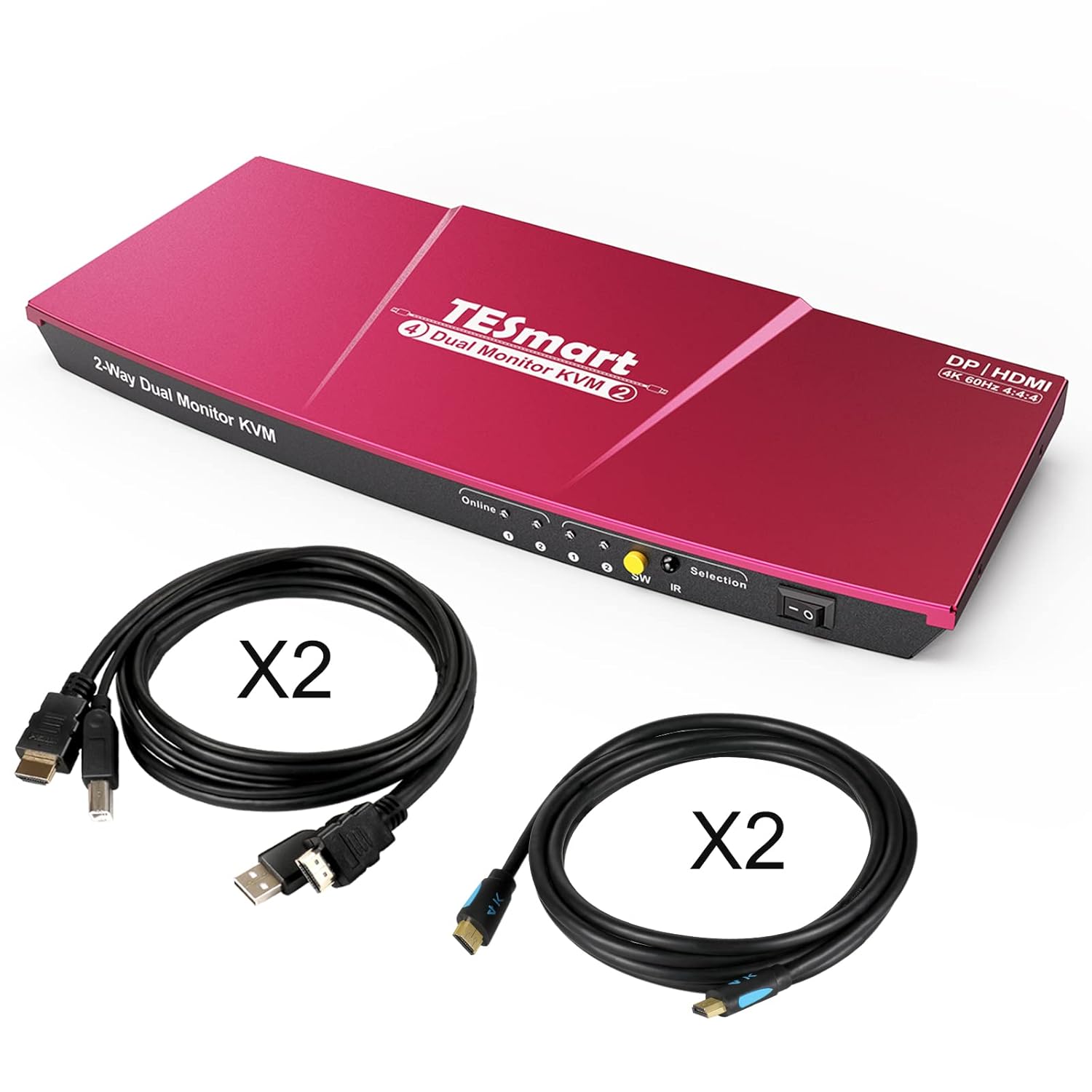 TESmart DisplayPort + HDMI Dual Monitor KVM Switch Support UHD 4K@60Hz USB 2.0 Devices Control Up to 2 Computers with (DP+HDMI+USB) Input Ports and 2 Montiors with HDMI Port (Grey)