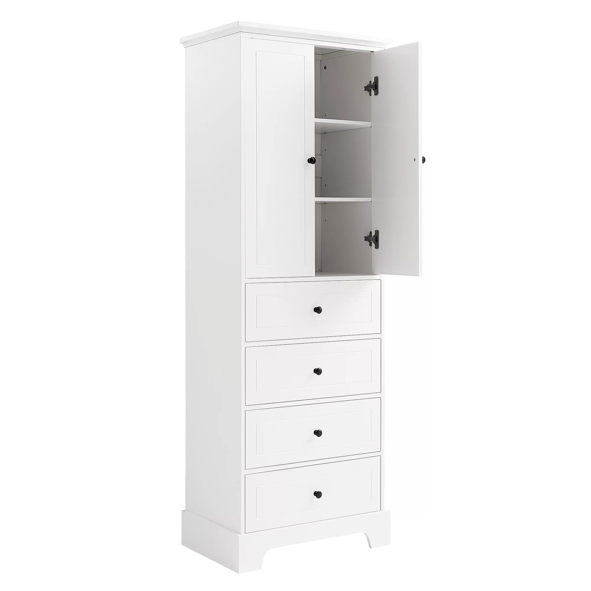 Hombay Tall Bathroom Storage Cabinet with 2 Doors and 4 Drawers, Wood Freestanding Cupboard Pantry with Adjustable Shelves for Living Room Bedroom Kitchen