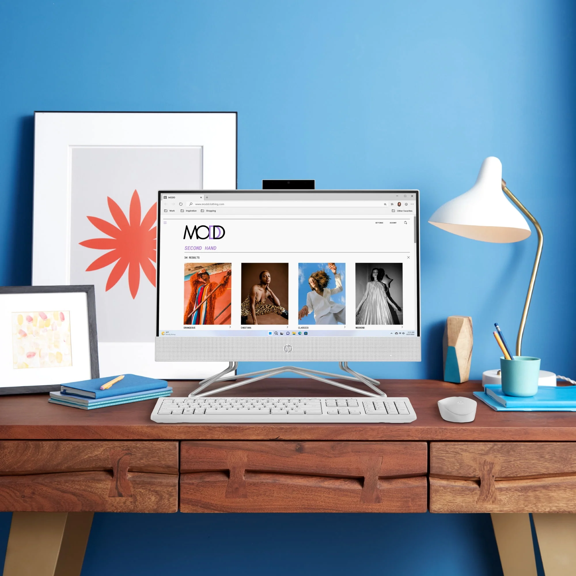 HP 21.5 All-in-One PC, Intel Pentium, 8GB Memory, 128GB SSD, Windows 11 Home S mode, White, 22-dd0143w