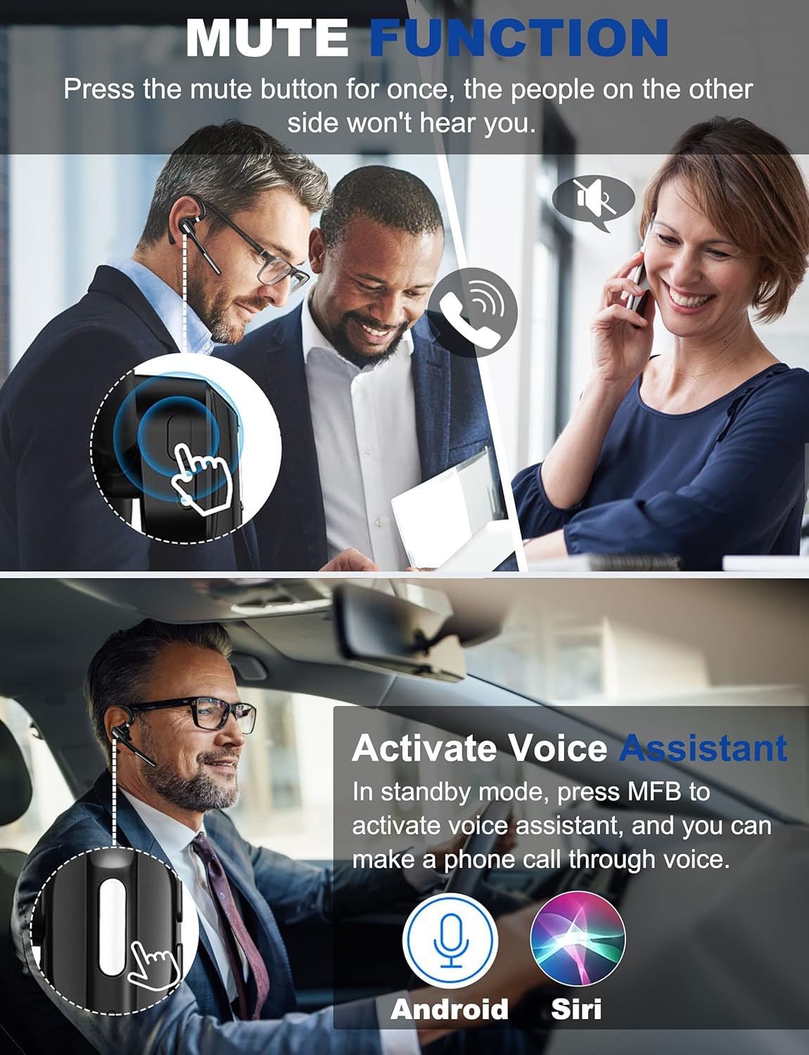 Dechoyecho Bluetooth Headset V5.1, Wireless Headset with Battery Display Charging Case, Bluetooth Earpiece with Noise Canceling Mic for Driving, Office and Business,Compatible with Cell Phone and PC Pack of 2