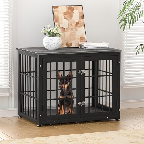 48 Inch Heavy Duty Dog Crate Furniture for Large Dogs, Decorative Pet House End Table, Extra Large Wooden Cage Kennel Furniture Indoor, Natural and White