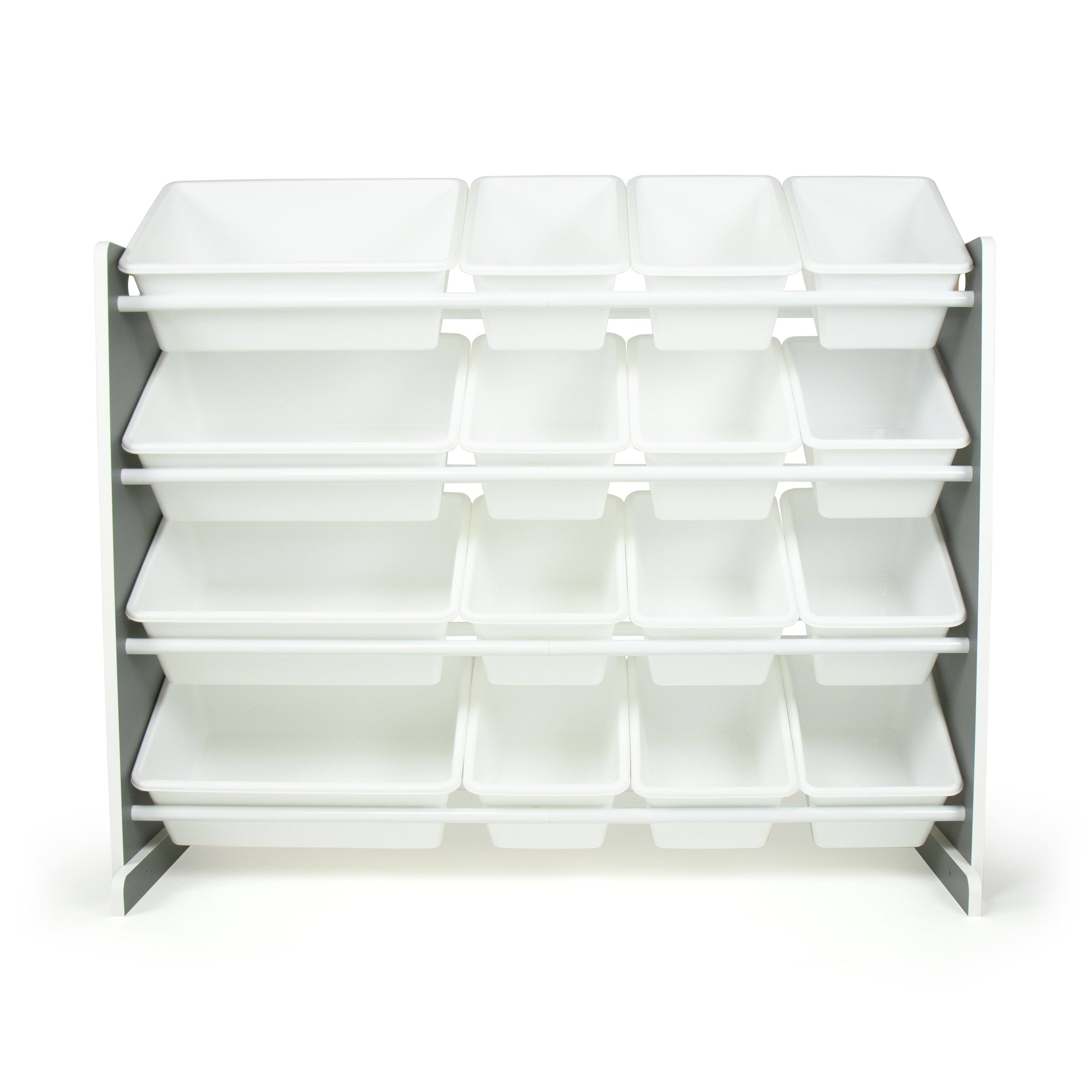 Humble Crew Kids Toy Organizer with 16 Storage Bins, Grey/White
