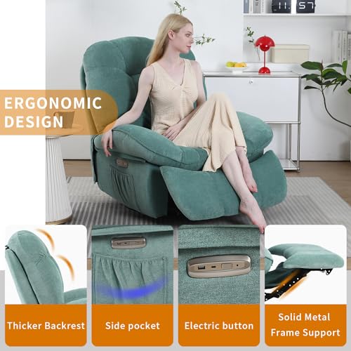 EDWELL Power Recliner Chair with Heated and Massage, Modern Swivel Rocking Recliner Chairs for Adults, Small Recliner Single Lounge Chair with USB,USB-C Ports for Living Room, Bedroom