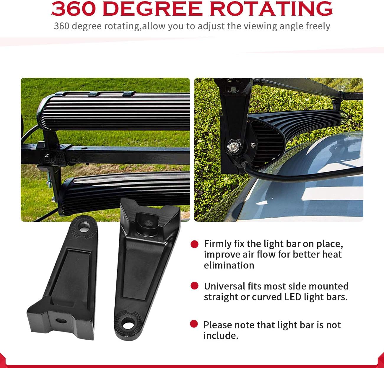 ALAVENTE Light Bar Side Brackets Universal Side Mounting Brackets Kit for Jeep Offroad Truck Mounting Double Row LED Work Light Bar (Pair, Black)