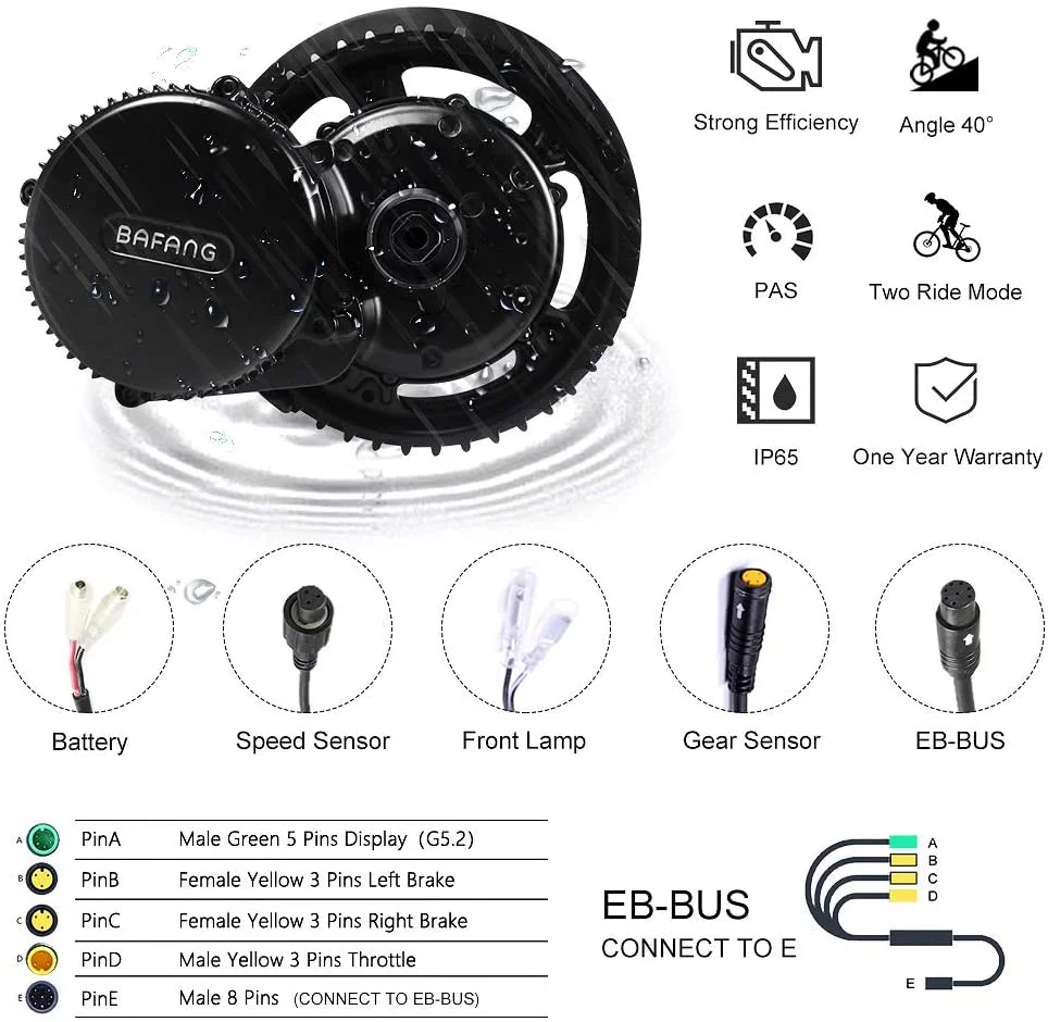 Bafang BBS02B 48V 750W Mid Drive Electric Bike Motor Ebike Conversion Kit Mid Motor for Mountain Bike Road Bike with Optional 48V 11.6Ah / 13Ah / 15Ah / 17.5Ah Battery