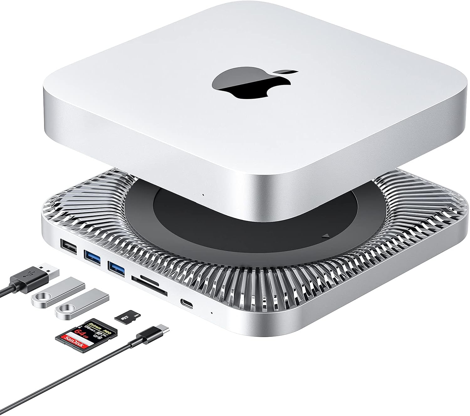 USB-C Hub with Hard Drive Enclosure for Mac Mini M1, Type C Docking Station with SATA SSD/HDD Slot, Dual USB 3.0/2.0 Port, TF/SD Card Readers, Compatible with Mac Mini 2018/2020
