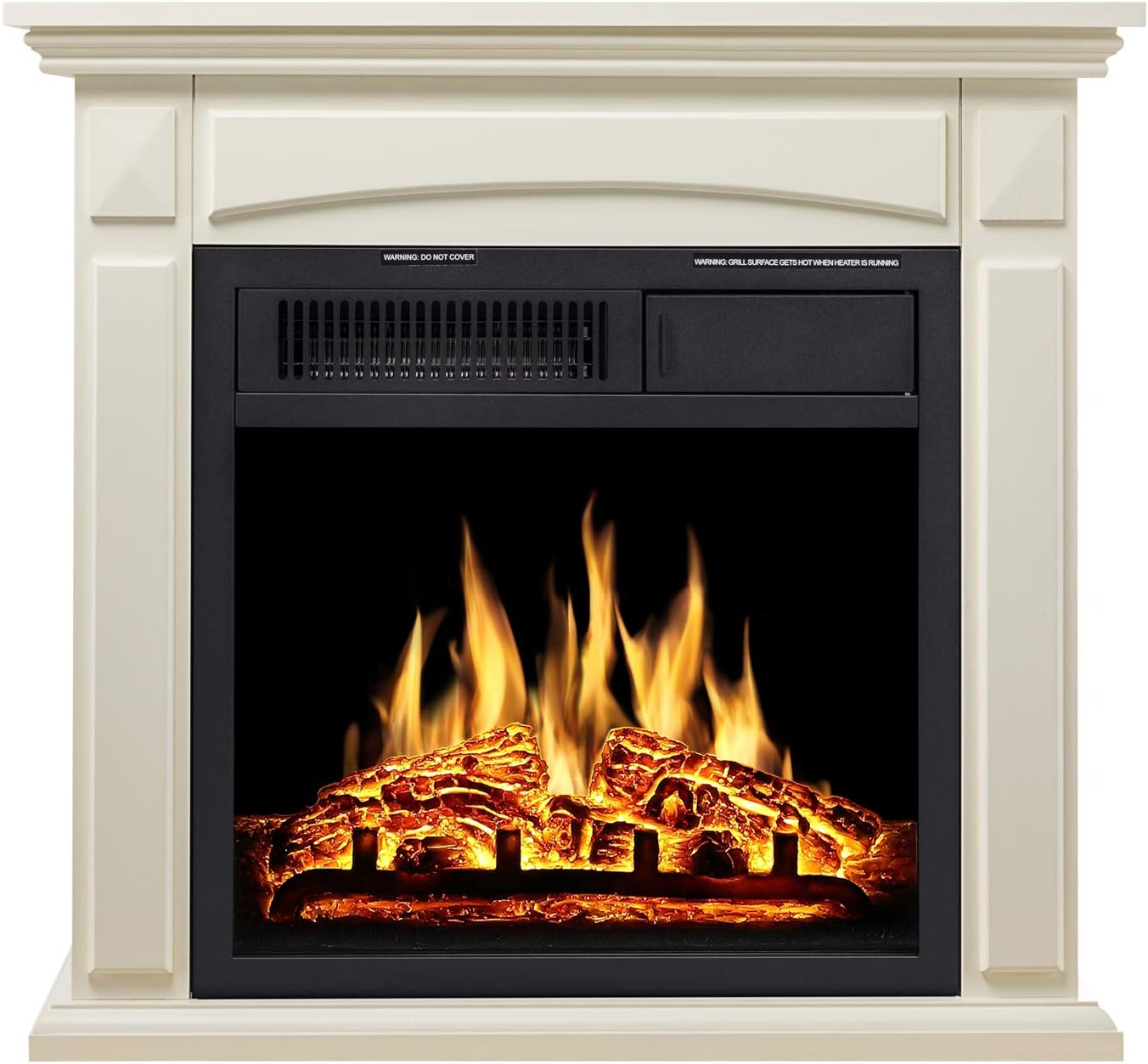 JAMFLY 26’’ Mantel Electric Fireplace Heater Small Freestanding Infrared Quartz Fireplace Stove Heater w/Log Hearth& Wood Surround Firebox, Adjustable Led Flame, Remote Control,750W-1500W, (White)…