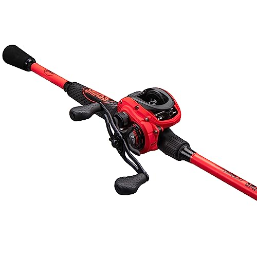 Lew's MACH Smash Baitcast Reel and Fishing Rod Combo, IM6 Graphite Blank Fishing Rod, Split Grip Winn Dri-Tac Handle, Fluorescent Red