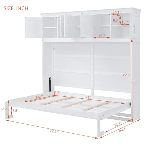 Harper & Bright Designs Full Size Murphy Bed, Full Murphy Cabinet Bed with USB Port and a Large Drawer, Gray