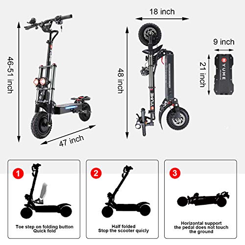 M YUME SCOOTER Y10 Adult Electric Scooter Double Suspensions Dual Motor 23.4AH Battery 52V 2400W 40 MPH 40 Miles Fast Sports Scooter 10" Off Road 330lbs Max Load Folding Scooter, UL-2272 Certified