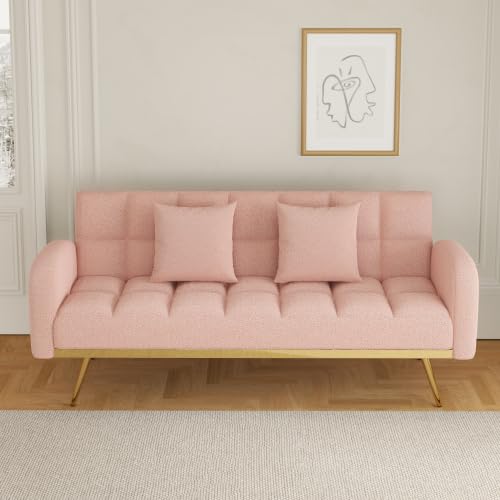 72'' Futon Sofa Couch Bed, Modern Convertible Loveseat Sleeper Sofa with 2 Cupholders Adjustable Backrest, Couches Love Seats for Small Spaces Living Room Office Bedroom (Green+New)