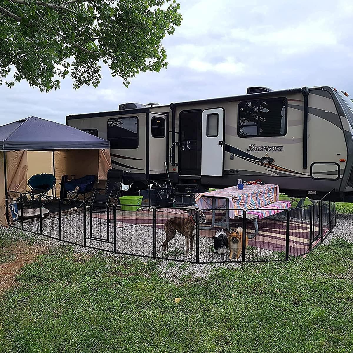 FXW Dog Playpen, 8/16/24/32 Panels Dog Pen Indoor Outdoor 32-Inch Height Puppy Playpen Pet Fence Gate with Doors for Large/Medium/Small Dogs, Exercise Pen for Yard,Camping, RV