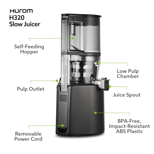 Hurom H320 Slow Juicer | Ultra Low Pulp | Hands-Free | Hopper Fits Whole Produce | Quiet Motor | BPA Free | Easy Assembly | Cold Press Masticating Juicer