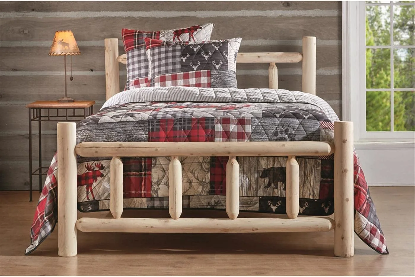 Cedar Log Queen Bed with Headboard and Footboard, Rustic Natural Unfinished Wooden Bed Frames