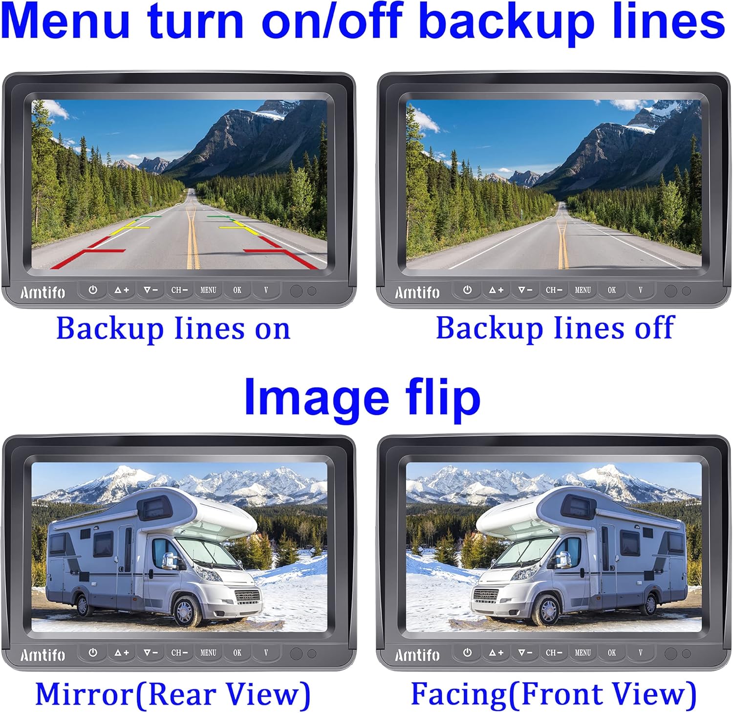 RV Backup Camera Wireless HD 1080P Bluetooth 2 Travel Trailer Rear View Cam System 7 Inch DVR Monitor Truck Camper Infrared Night Vision Reverse Cameras Adapter for Furrion Pre-Wired RVs AMTIFO A9