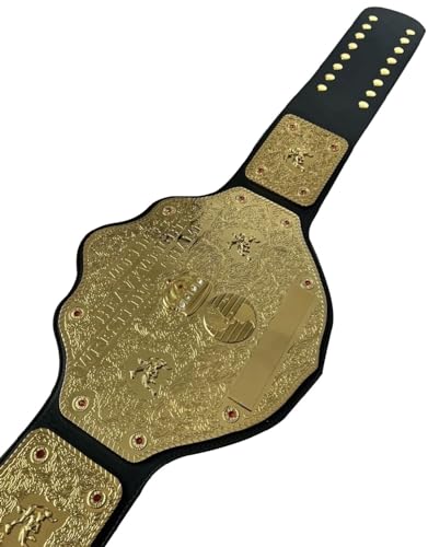 TRUE SAGA - Big Gold Wrestling Title Belt Class One Replica - Adult Waist Size Up to 46" - 2mm Metal Leather Strap