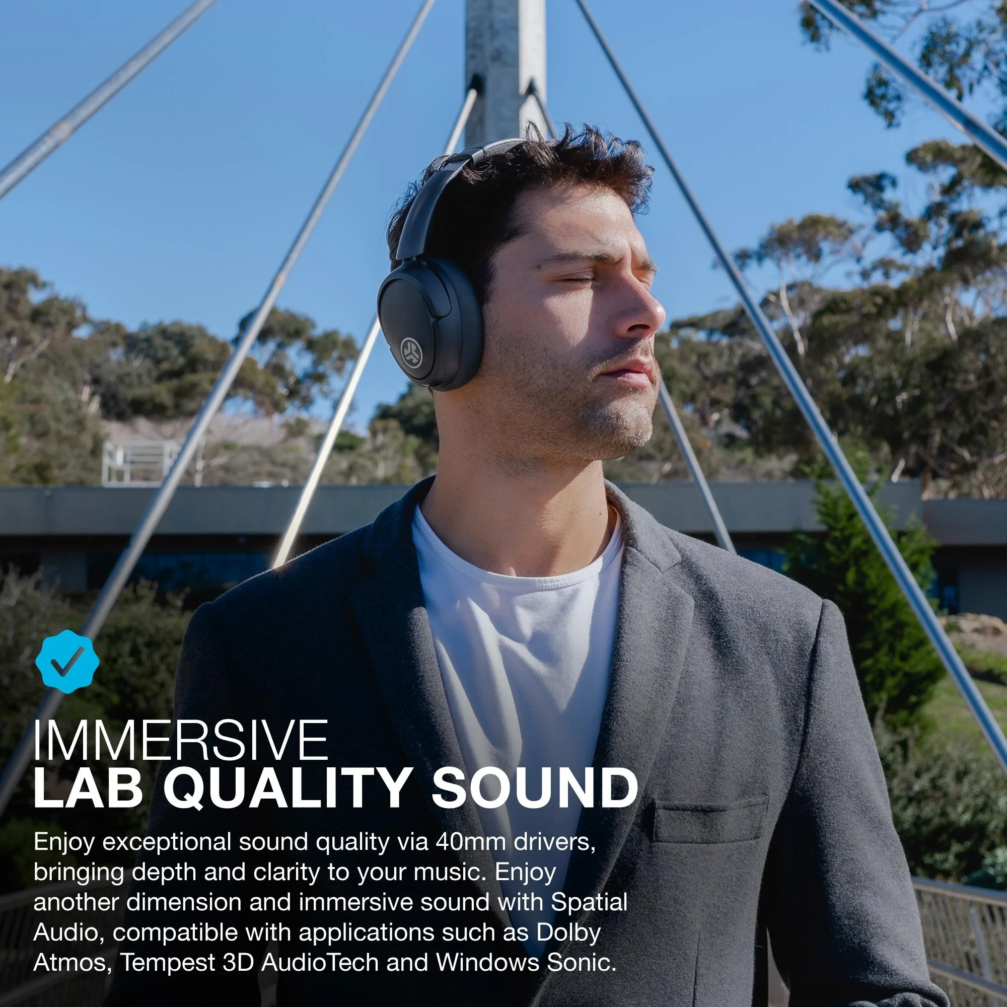JLab JBuds Lux Active Noise Cancellation Bluetooth Over Ear Headphones, Multipoint, Fast Charge, Graphite