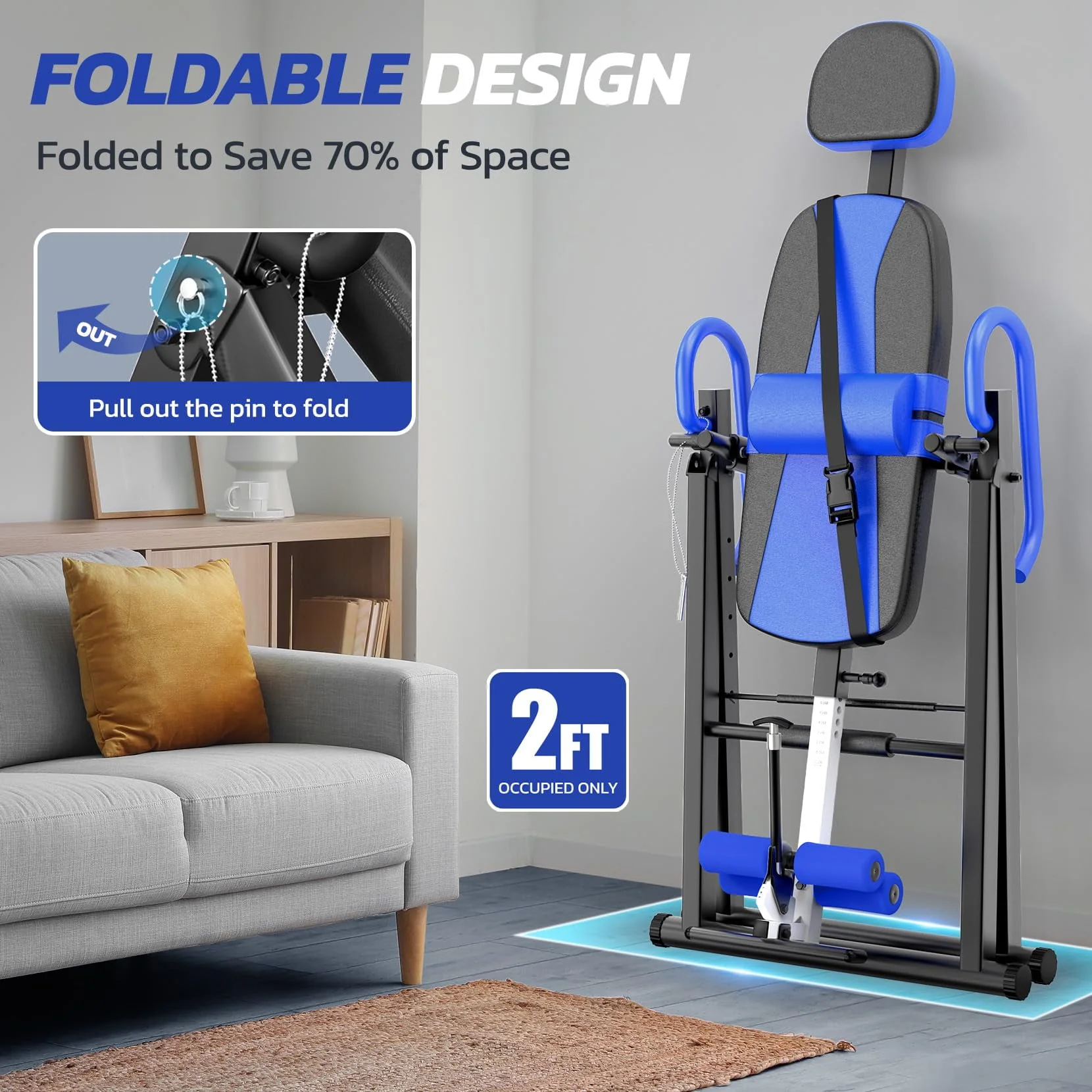 Heavy Duty Inversion Table,300 Lbs Capacity with Adjustable Protective Belt,0°-85°Foldable Save 70% Space Inversion Table for Back Pain Relief,Red