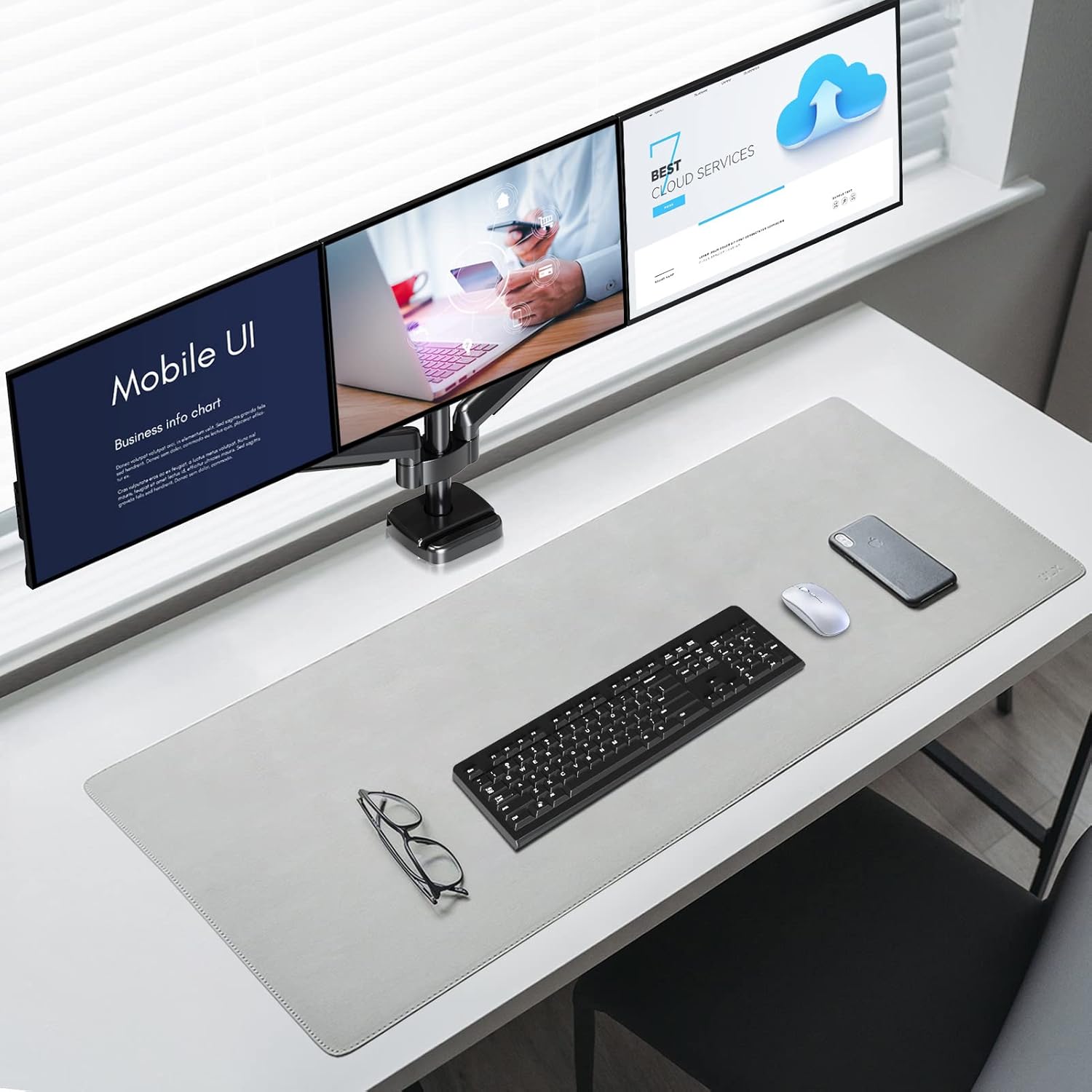 MOUNTUP Triple Monitor Mount - Monitor Desk Mount for 3 Computer Screens Up to 27 inch, Triple Monitor Arm with Gas Spring, Heavy Duty Monitor Stand, Each Arm Holds Up to 19.8 lbs