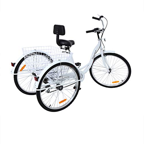 Iglobalbuy 6-Speed / 7-Speed Adult Tricycle, 24 Inch / 26 Inch Adult Trike 3-Wheel Bike Cruiser Bicycle with Shopping Basket