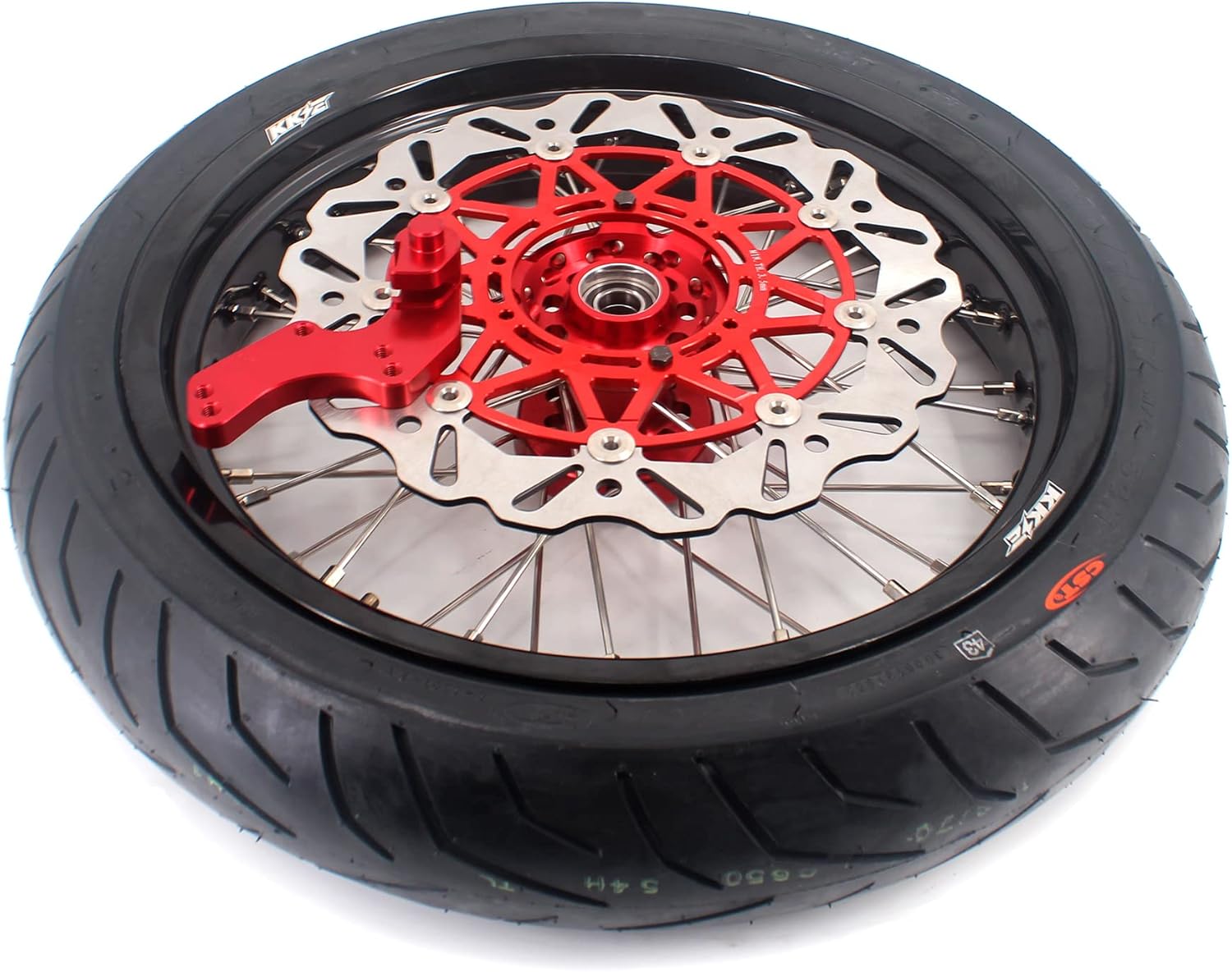 KKE 3.5" / 4.25 * 17 Rim Fit for CRF250R 2014 CRF450R 2013-2023 CRF450RL 2019-2023 Supermoto Wheels CST Tires Red Hub Discs
