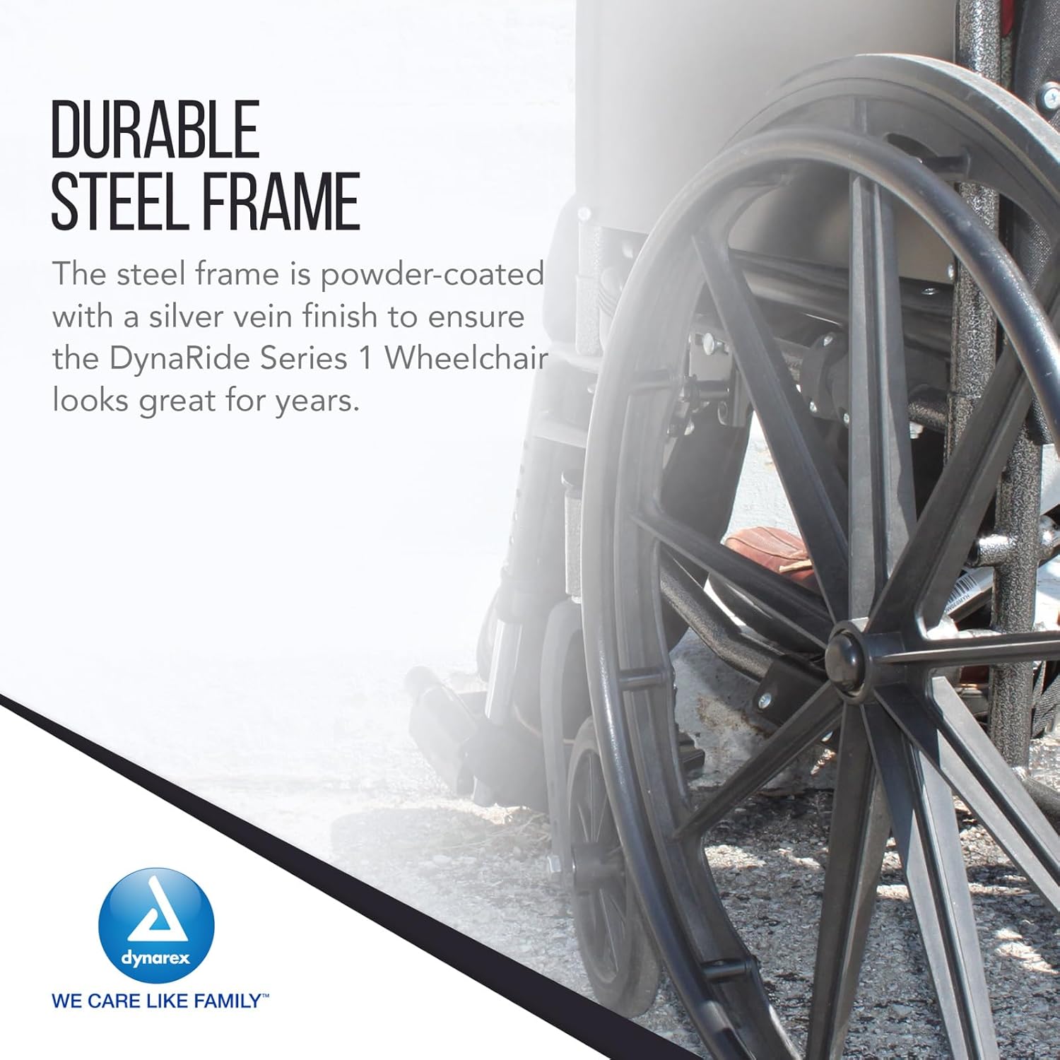 Dynarex DynaRide Series 1 Wheelchair with Fixed Full Arms is Lightweight, Foldable & Comfortable, Weight Capacity of 300 Pounds, Silver, 1 DynaRide Series 1 Wheelchair with Fixed Full Arms