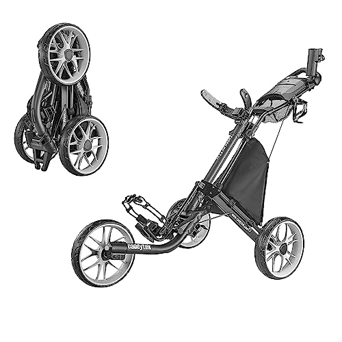 Caddytek CaddyLite EZ V8 3 Wheel Golf Push Cart - Golf Trolley Foldable Collapsible Lightweight Pushcart with Foot Brake - Easy to Open & Close