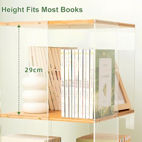 360° Rotating Bookshelf Tower, Acrylic Book Display Case, Revolving Bookcase for Kids & Adults, Space-Saving Swivel Storage Rack for Bedrooms, Living Rooms, Game Rooms, 4layer, A-style