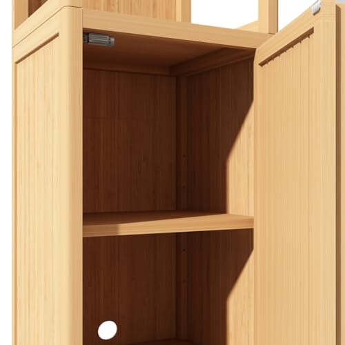 Tall Bathroom Storage Cabinet, Bamboo Storage Cabinet with Door and 2 Tier Shelves - Narrow Bathroom Cabinet Freestanding for Bedroom, Living Room and Kitchen (52")