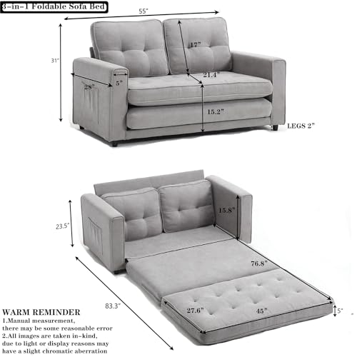 Futon Loveseat Sofa Bed,Convertible Folding Futon Couch Breathable Small Couch,Adjustable Pull Out Chaise Lounge Couch for Compact Living Studio in Living Room and Bedroom,Offices,Dorm (Dark Grey/1)