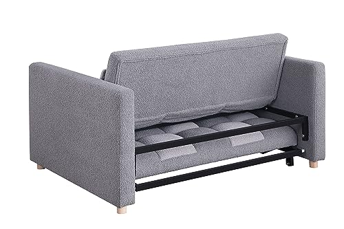 Loveseat Sleeper, Pull Out Sleeper Sofa with Adjustable Backrest and Pillows, Teddy Fabric Couch Bed for Living Room, Apartment and Small Space (Brown)