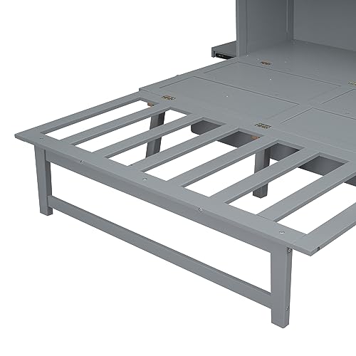 XD Designs Modern Full Size Murphy Bed with Cabinet and Drawers, Traditional Solid Wood Murphy Bed Chest, Can be Folded into a Wardrobe, Storage Platform Bed Wall Bed, Space-Saving Design