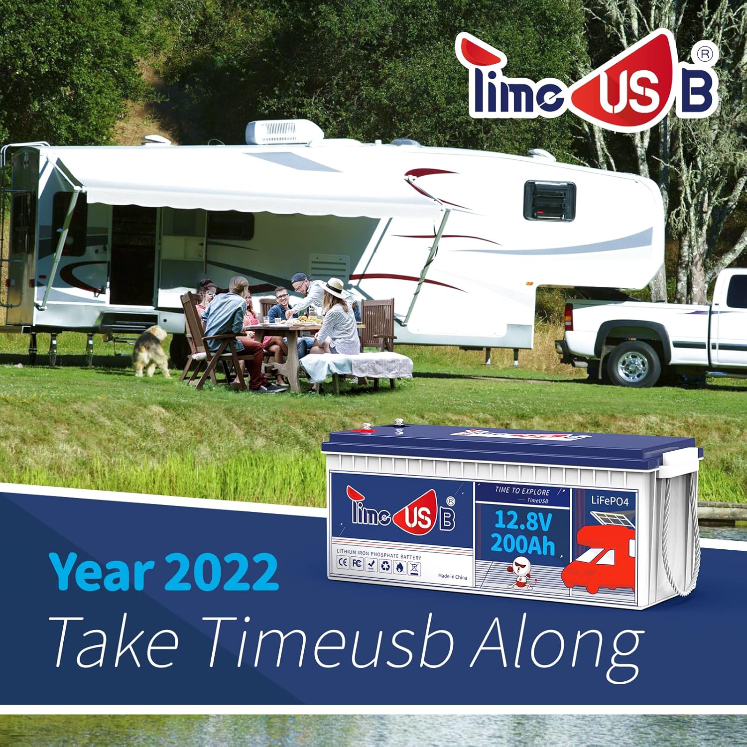 Timeusb 12V 200Ah Lithium Iron Phosphate Battery, Built-in 100A BMS, Deep Cycle LiFePO4 Battery in 2.56kWh Energy, Perfect for Your RVs, Camper Van, Hauler, Travel Trailer, Caravan