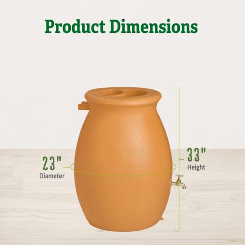 Rainwater Urn, 50 Gallon, 4' Hose Included, Brass Water Spigot, Removable Top
