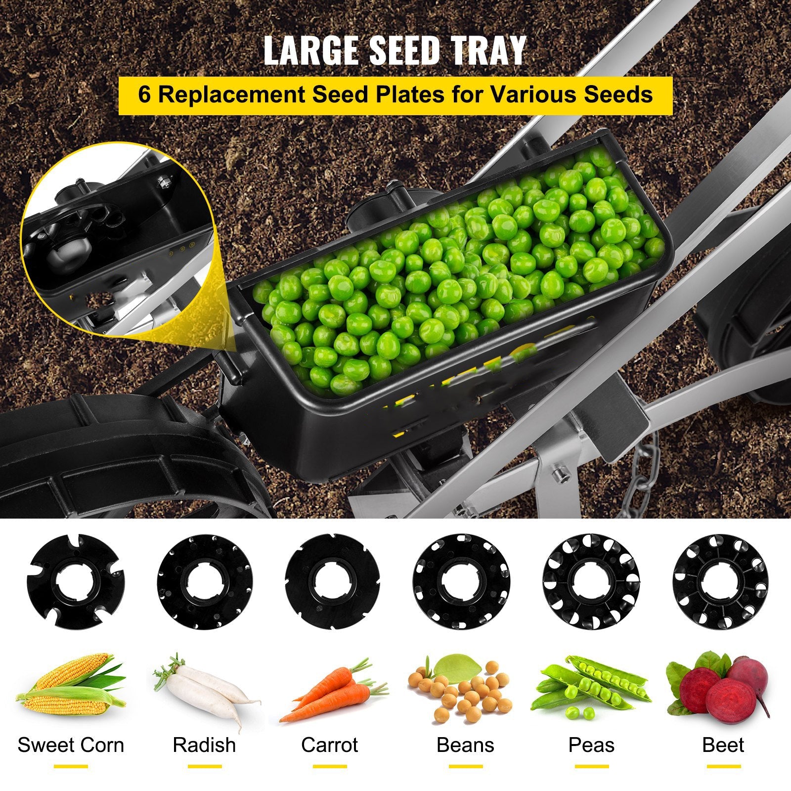 Premium Garden Seeder Row Seed Planter W/ 6 Seed Plates Lawn Spreader