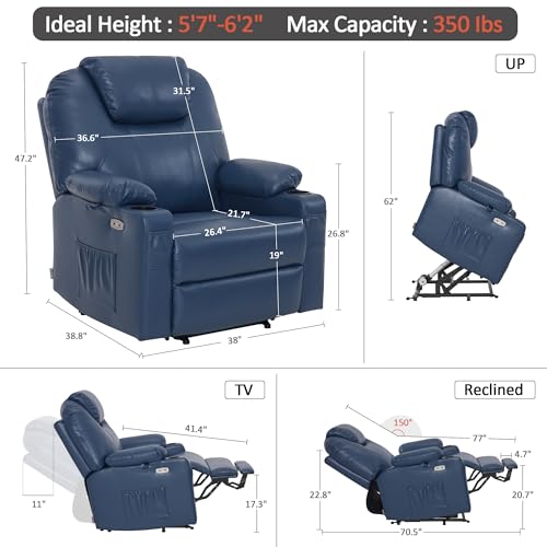 MCombo Power Lift Recliner Chair for Elderly, Lift Chair with Heat and Massage, FSC Certified, USB Ports, Cup Holders, Faux Leather 7040 (Black, Medium)
