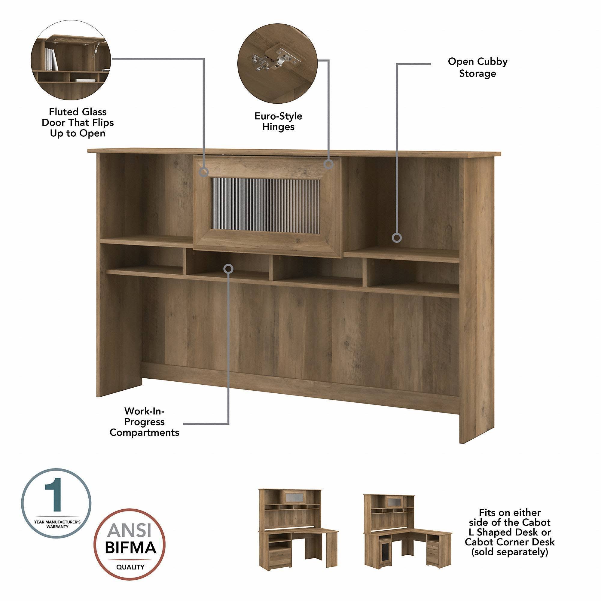Cabot 60W Hutch Reclaimed Pine - Bush Furniture