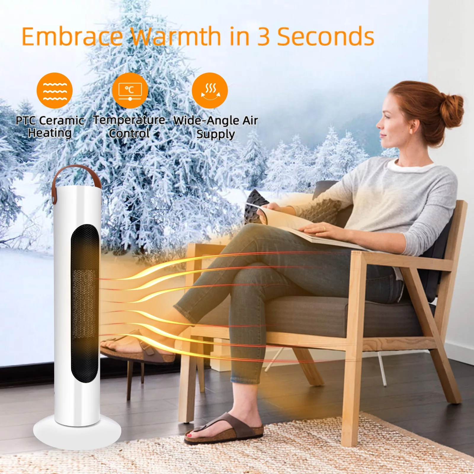 Dubbin Space Heater 24" Tower Electric Heater Portable Heater with Remote for Bedroom, Office, Indoor