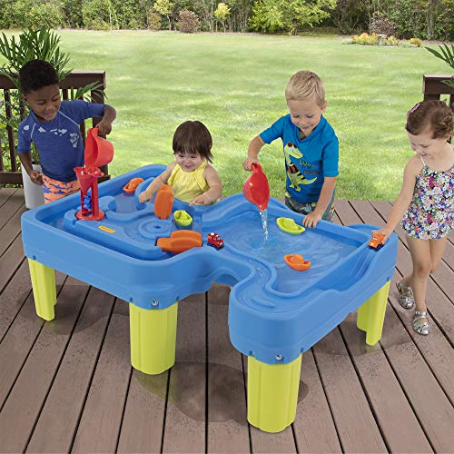 Simplay3 Big River and Roads Water Play Table, Outdoor Activity Table with Track Toys for Toddlers and Kids, 9 Accessories Included, Made in USA
